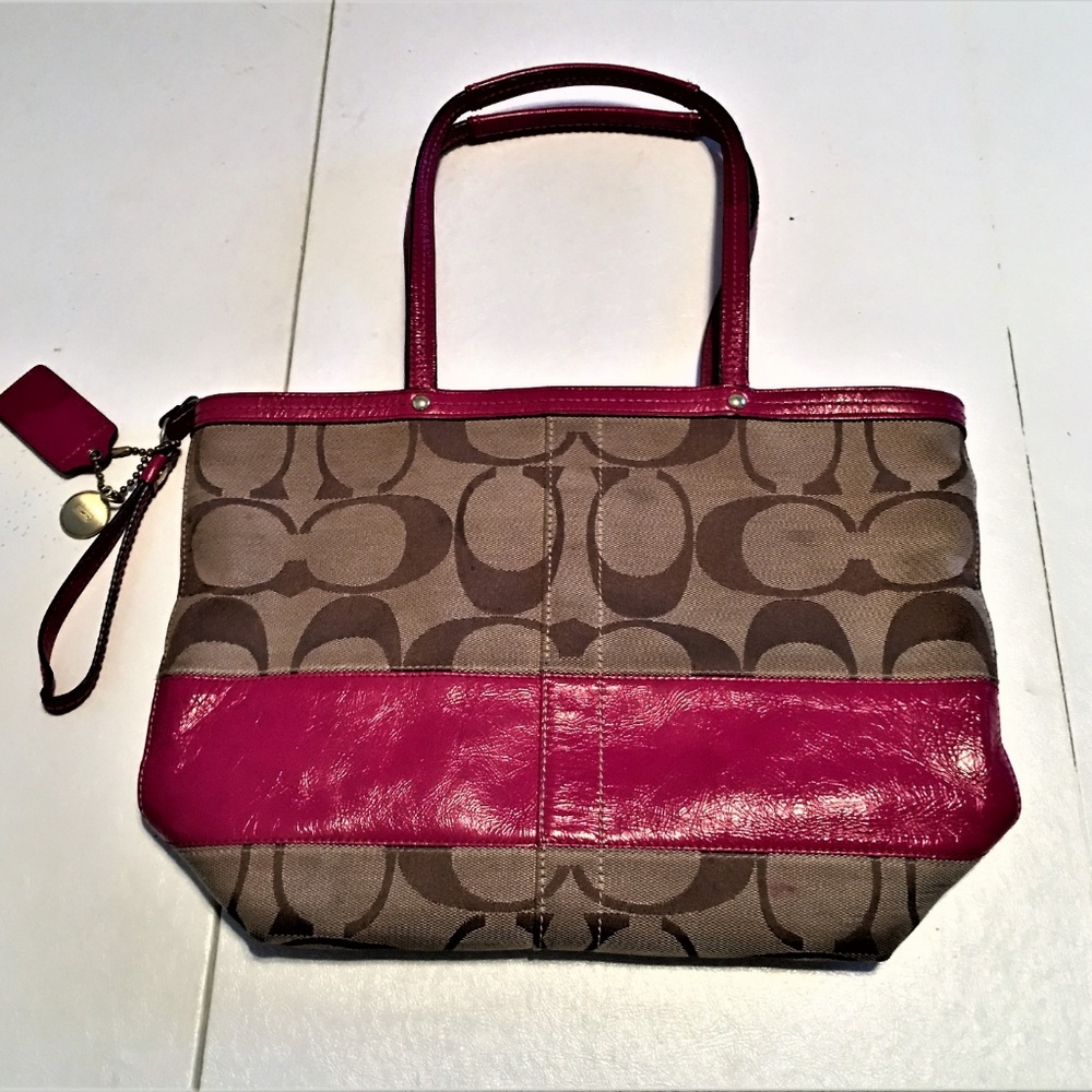 Coach Shoulder Bag Brown with Red Leather Trim